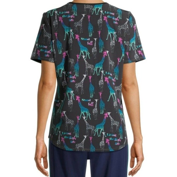 2XL Scrubstar Women's Stand Tall V-Neck Giraffe Print Scrub Uniform Top nurse - Picture 3 of 3